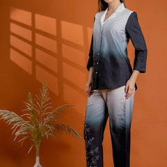 Classic Black & Gray Cotton Embroidered Shirt Co-ord Set