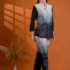 Classic Black & Gray Cotton Embroidered Shirt Co-ord Set