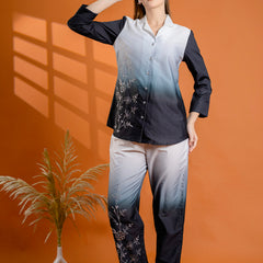 Classic Black & Gray Cotton Embroidered Shirt Co-ord Set