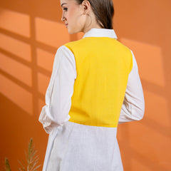 Elegant Mustard & White Cotton Embroidered Shirt