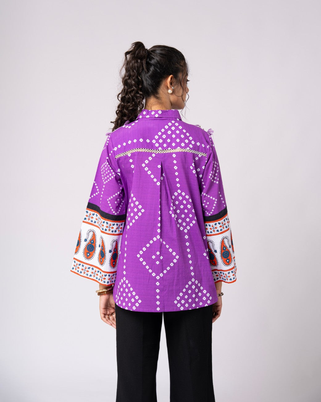 Women’s Purple Printed Flared Sleeve Casual Shirt