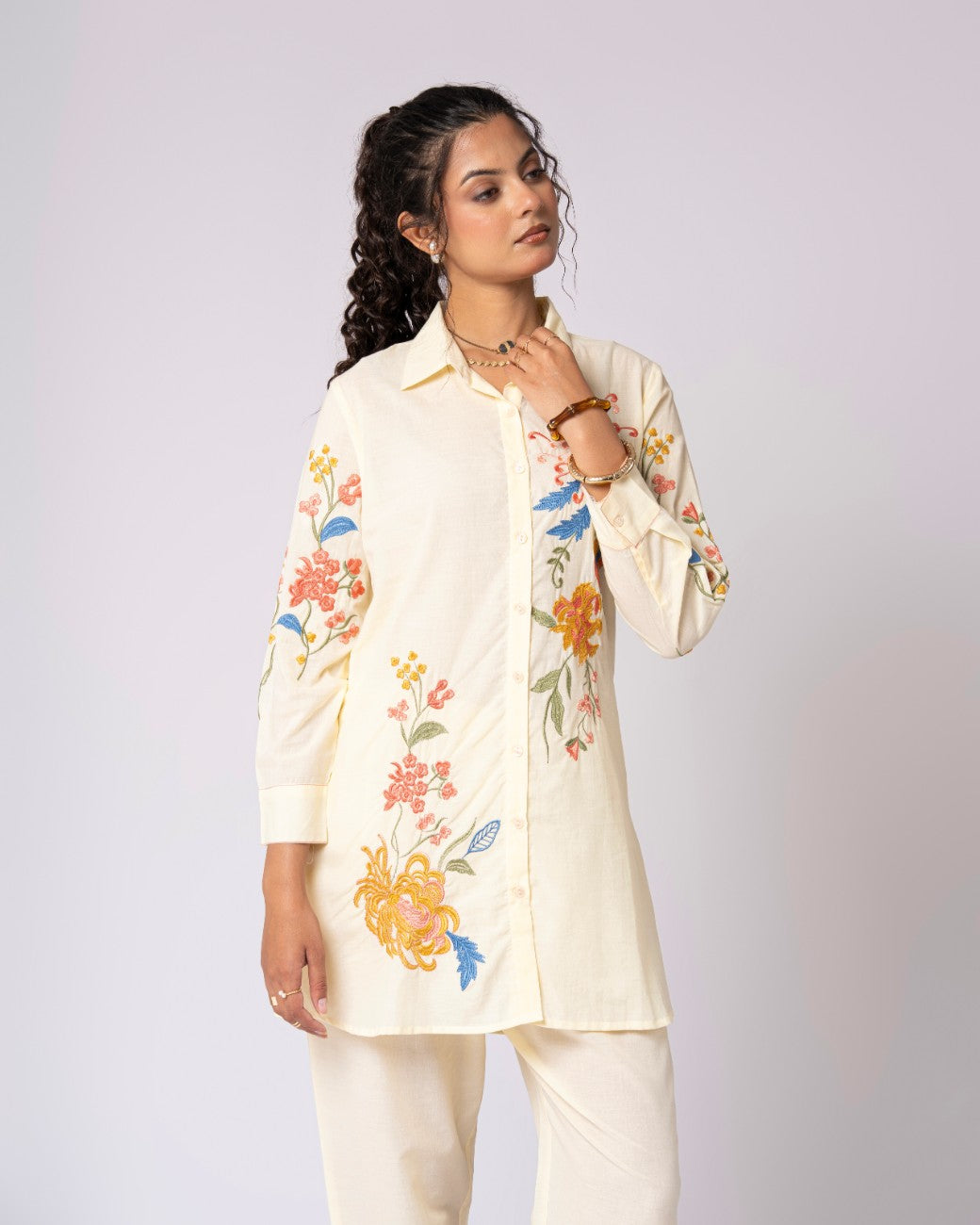 Contemporary Floral Embroidered Two-Piece Outfit