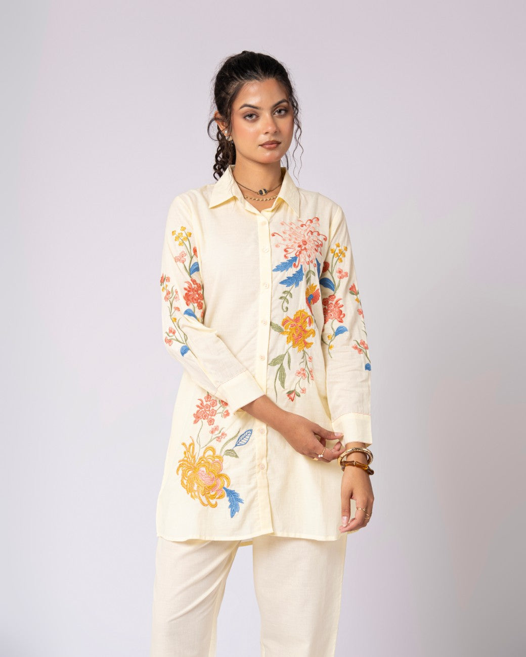 Contemporary Floral Embroidered Two-Piece Outfit