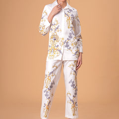 Luxury White Printed Full Sleeve Women’s Co-ord