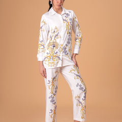 Luxury White Printed Full Sleeve Women’s Co-ord