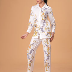 Luxury White Printed Full Sleeve Women’s Co-ord