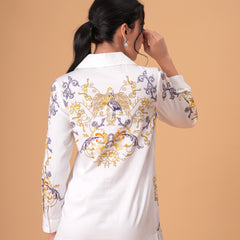 Luxury White Printed Full Sleeve Women’s Co-ord