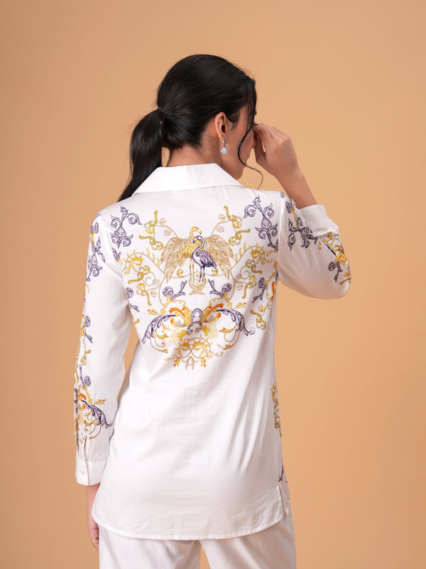 Luxury White Printed Full Sleeve Women’s Co-ord