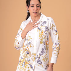 Luxury White Printed Full Sleeve Women’s Co-ord