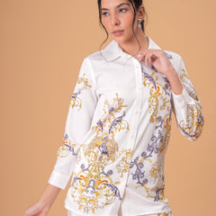 Luxury White Printed Full Sleeve Women’s Co-ord