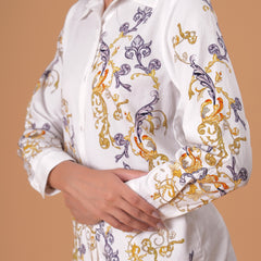 Luxury White Printed Full Sleeve Women’s Co-ord