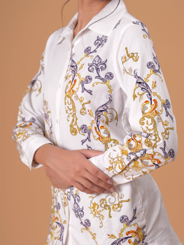 Luxury White Printed Full Sleeve Women’s Co-ord