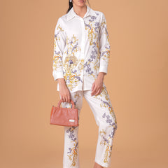 Luxury White Printed Full Sleeve Women’s Co-ord