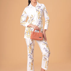 Luxury White Printed Full Sleeve Women’s Co-ord