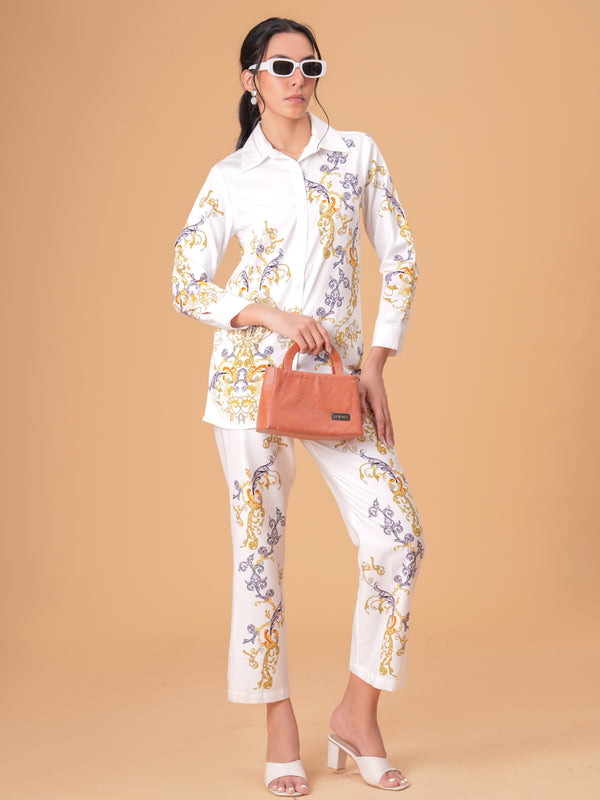 Luxury White Printed Full Sleeve Women’s Co-ord