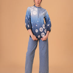 Elegant Blue Cotton Embroidered Top