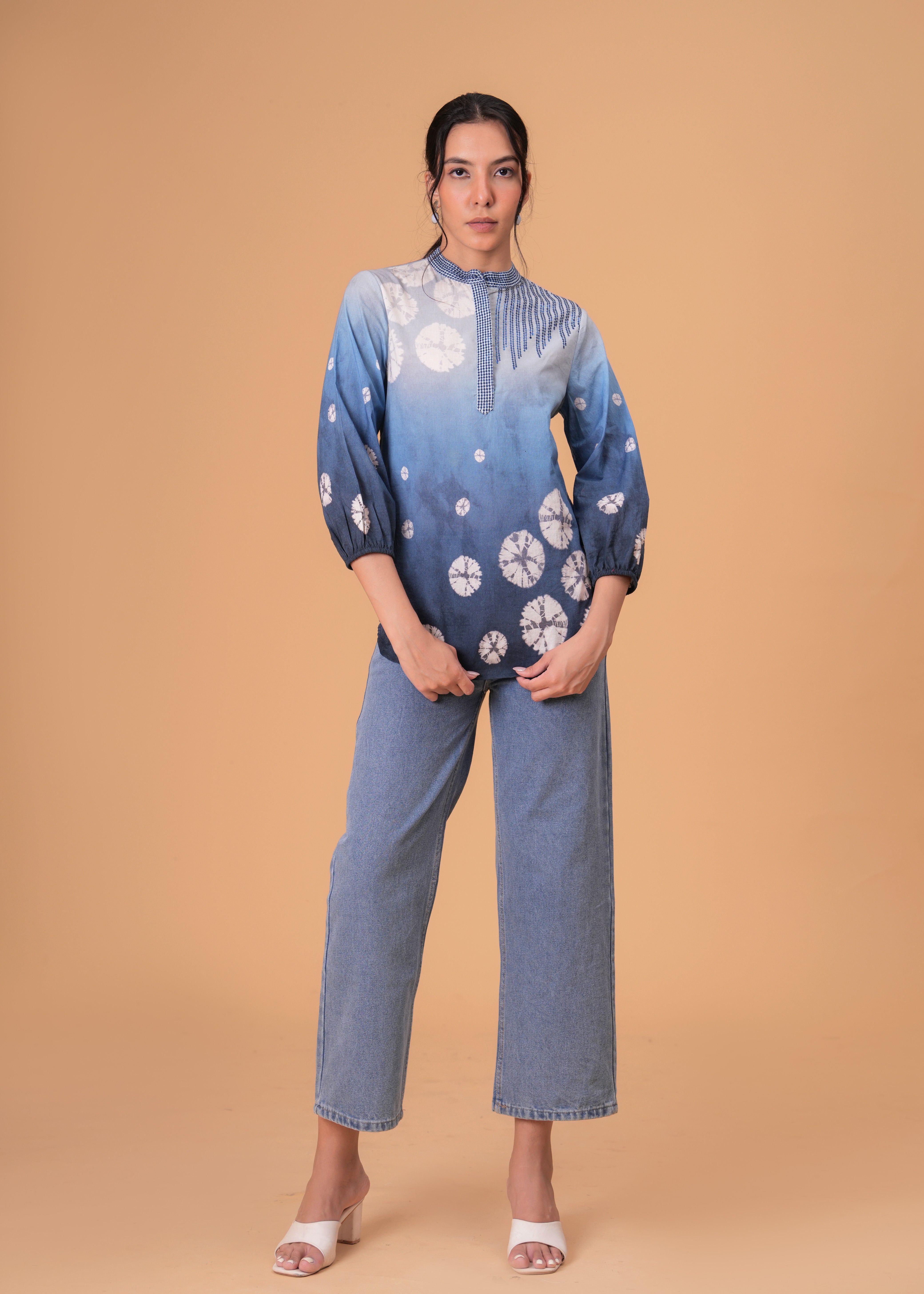 Elegant Blue Cotton Embroidered Top