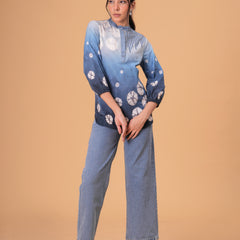 Elegant Blue Cotton Embroidered Top