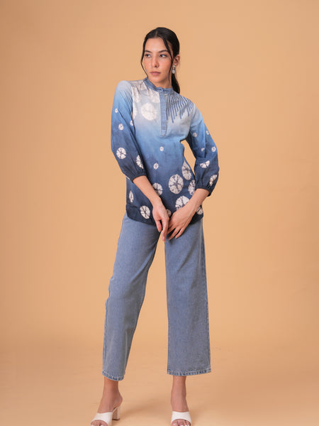 Elegant Blue Cotton Embroidered Top