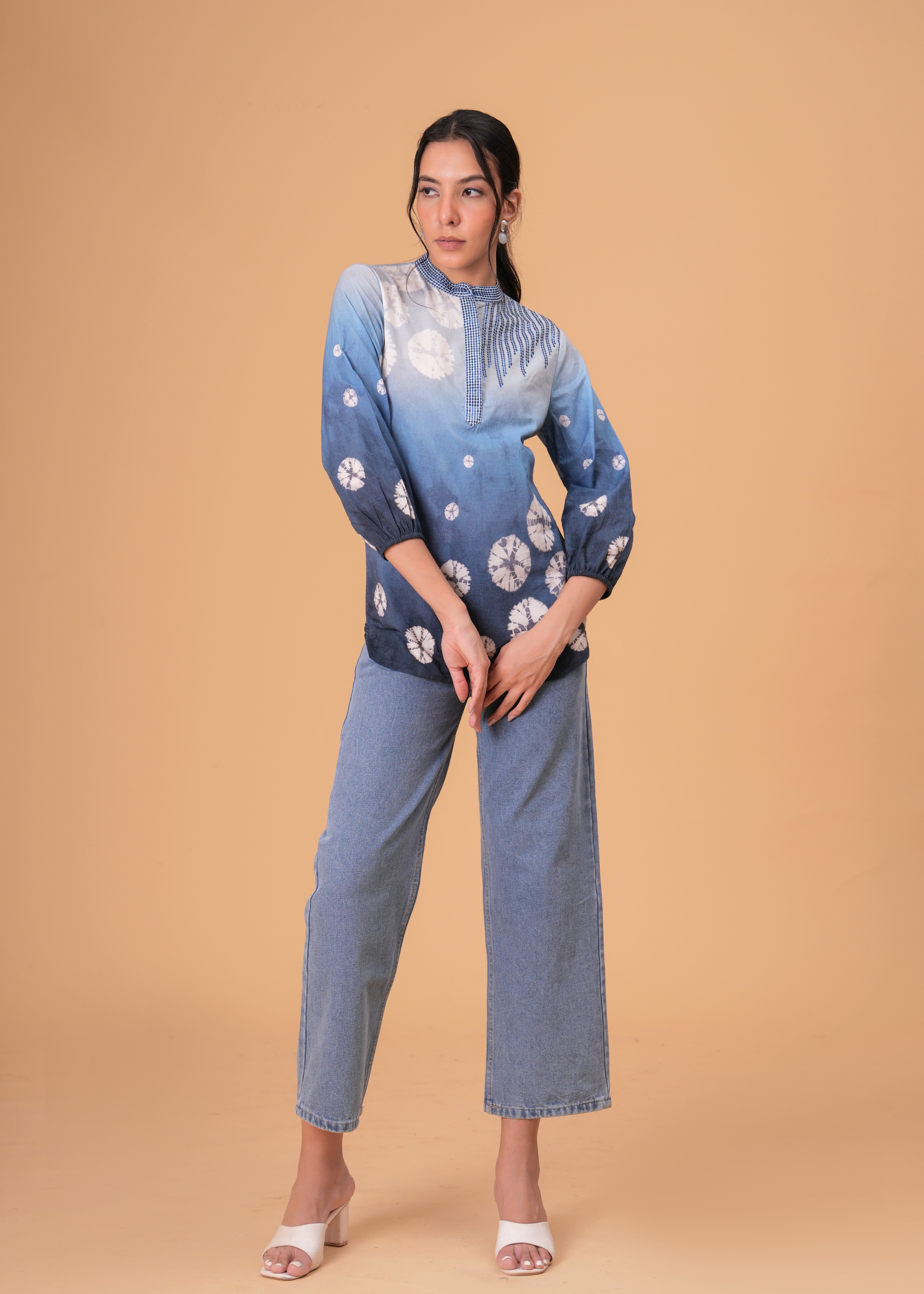 Elegant Blue Cotton Embroidered Top
