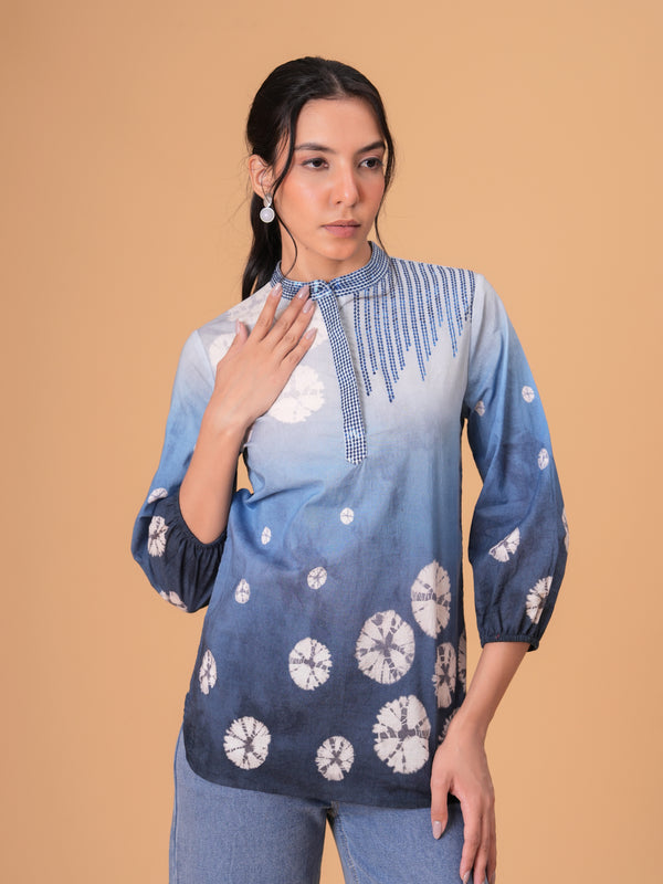 Elegant Blue Cotton Embroidered Top