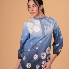 Elegant Blue Cotton Embroidered Top