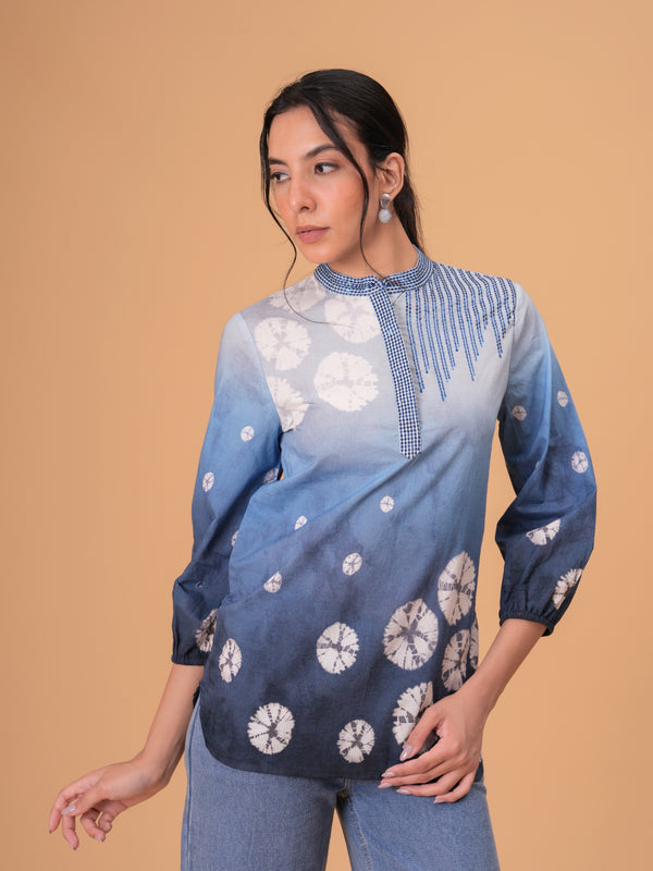 Elegant Blue Cotton Embroidered Top