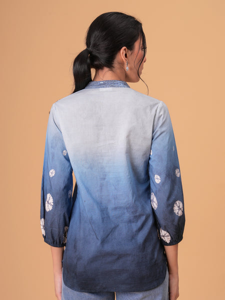 Elegant Blue Cotton Embroidered Top