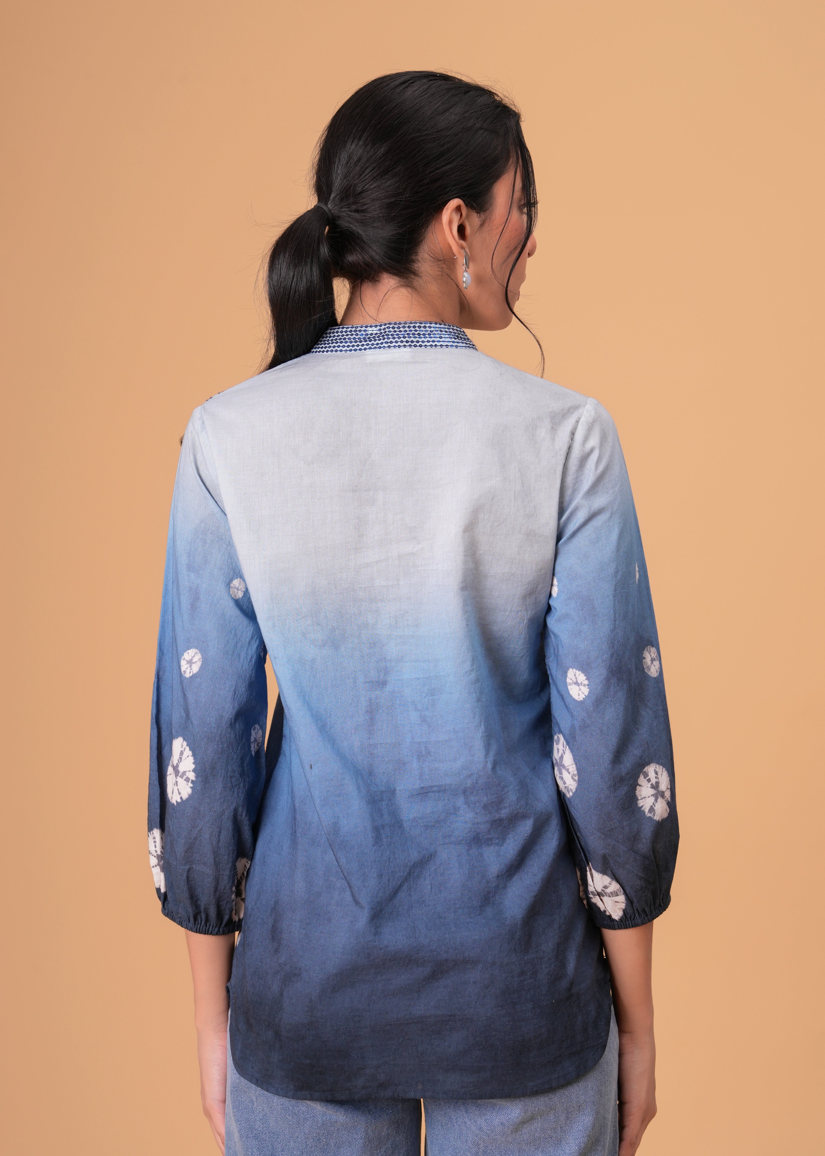 Elegant Blue Cotton Embroidered Top