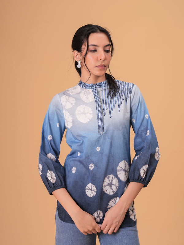Elegant Blue Cotton Embroidered Top