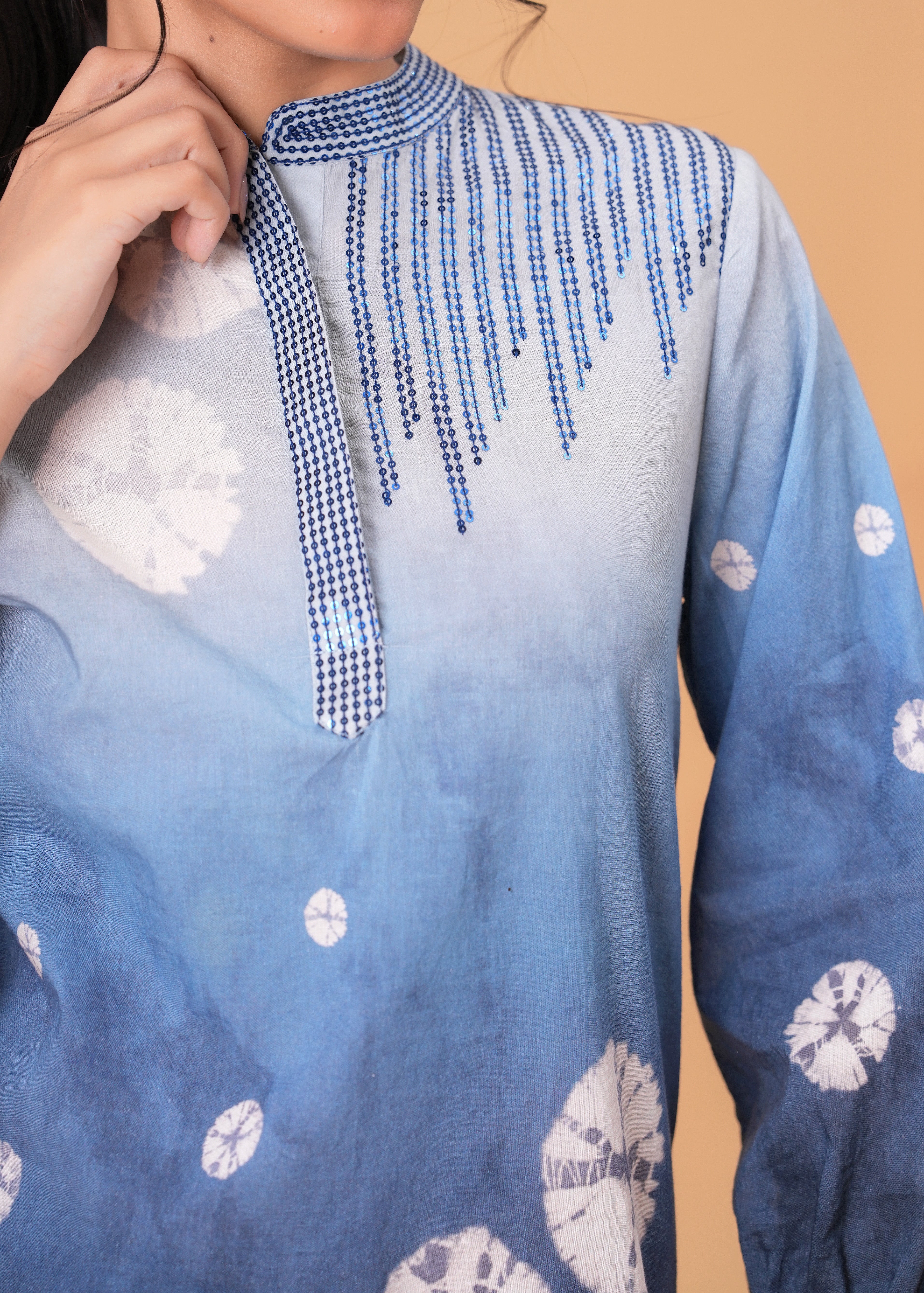 Elegant Blue Cotton Embroidered Top