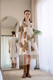 Off White Brown Embroidered Mini Dress