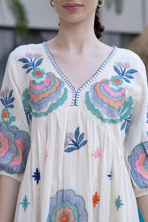 Floral Embroidered Cotton Mini Dress