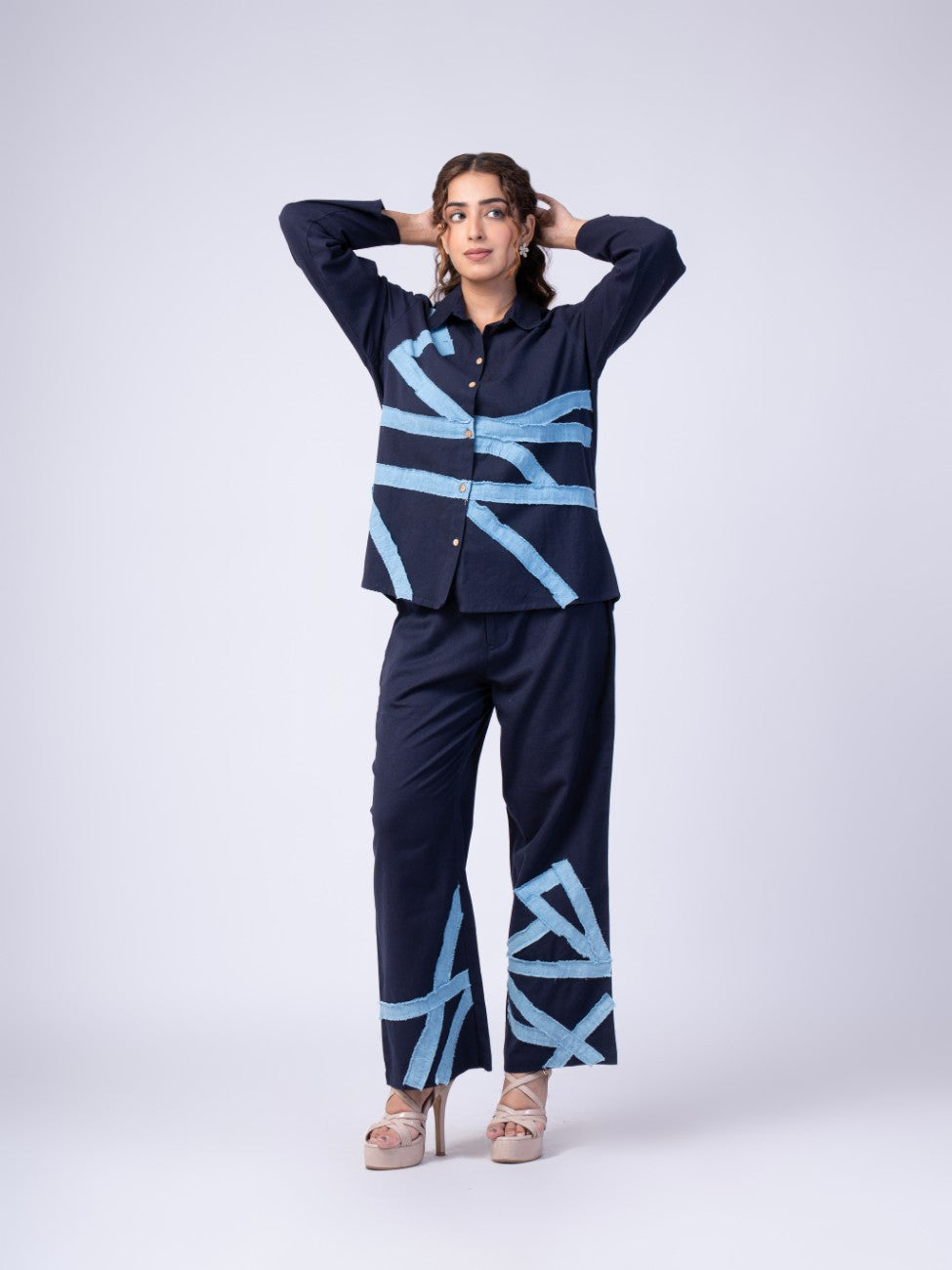 Navy Blue Denim Patchwork Co-ord Set
