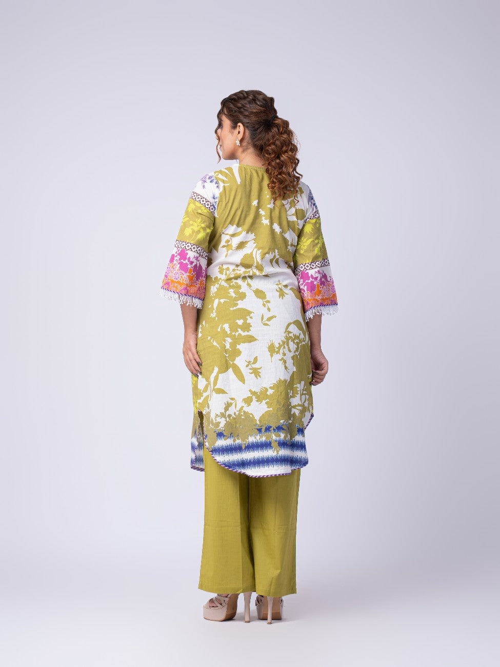 Multicolour Printed Kurta & Olive Green Pant Co-ord Set