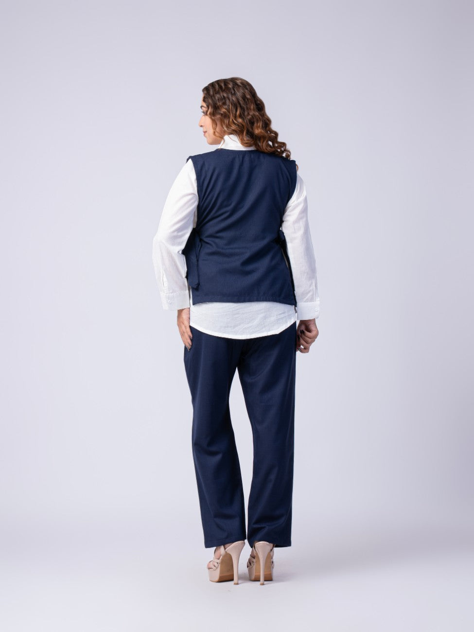 Navy Blue Floral Embroidered Layered Co-ord Set