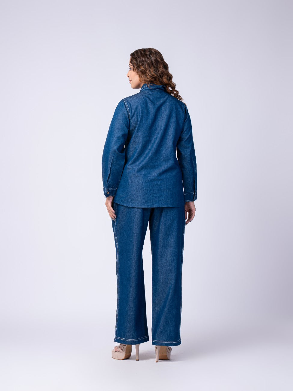 Denim Patchwork Co-ord Set with Wide-Leg Pants