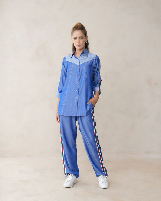 Women’s Blue Imported Tencel Embroidered Co-ord Set