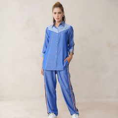 Women’s Blue Imported Tencel Embroidered Co-ord Set
