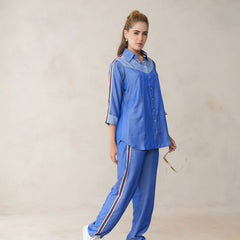 Women’s Blue Imported Tencel Embroidered Co-ord Set