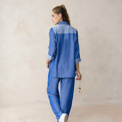 Women’s Blue Imported Tencel Embroidered Co-ord Set