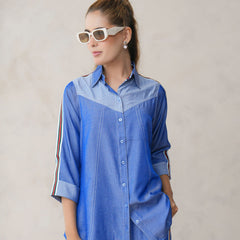 Women’s Blue Imported Tencel Embroidered Co-ord Set