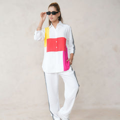 Women’s Multi-Color Cotton Embroidered Co-ord Set with Collar Neck Shirt