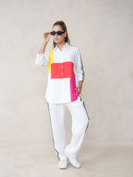 Women’s Multi-Color Cotton Embroidered Co-ord Set with Collar Neck Shirt