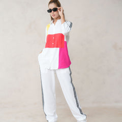 Women’s Multi-Color Cotton Embroidered Co-ord Set with Collar Neck Shirt