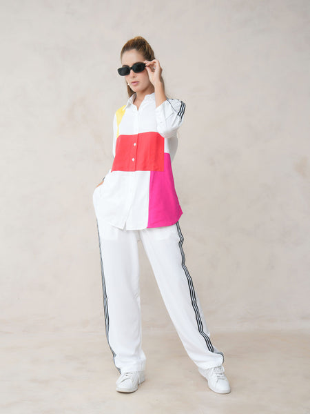 Women’s Multi-Color Cotton Embroidered Co-ord Set with Collar Neck Shirt