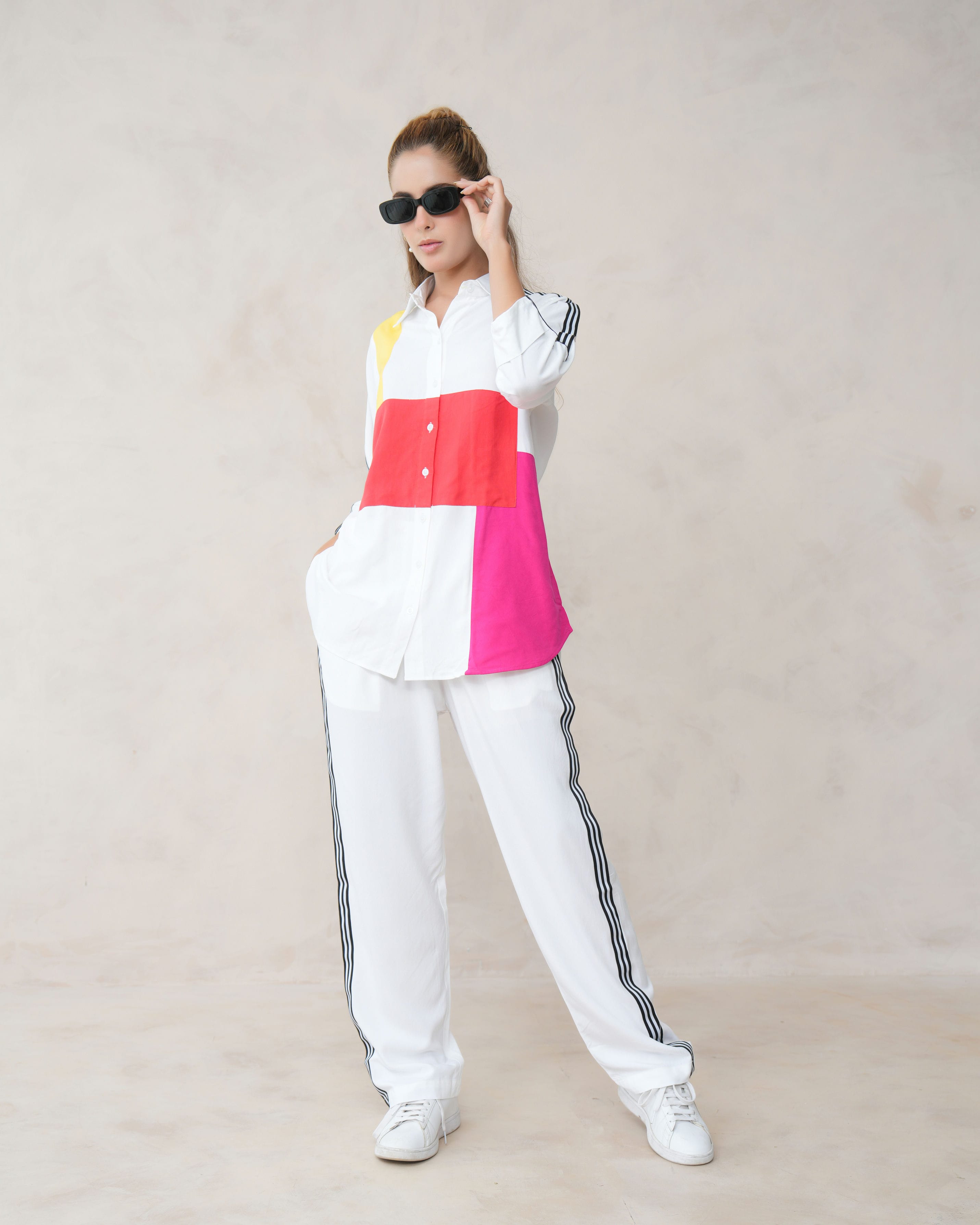 Women’s Multi-Color Cotton Embroidered Co-ord Set with Collar Neck Shirt