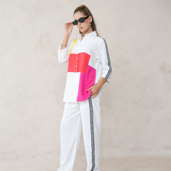 Women’s Multi-Color Cotton Embroidered Co-ord Set with Collar Neck Shirt
