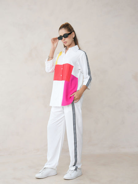 Women’s Multi-Color Cotton Embroidered Co-ord Set with Collar Neck Shirt