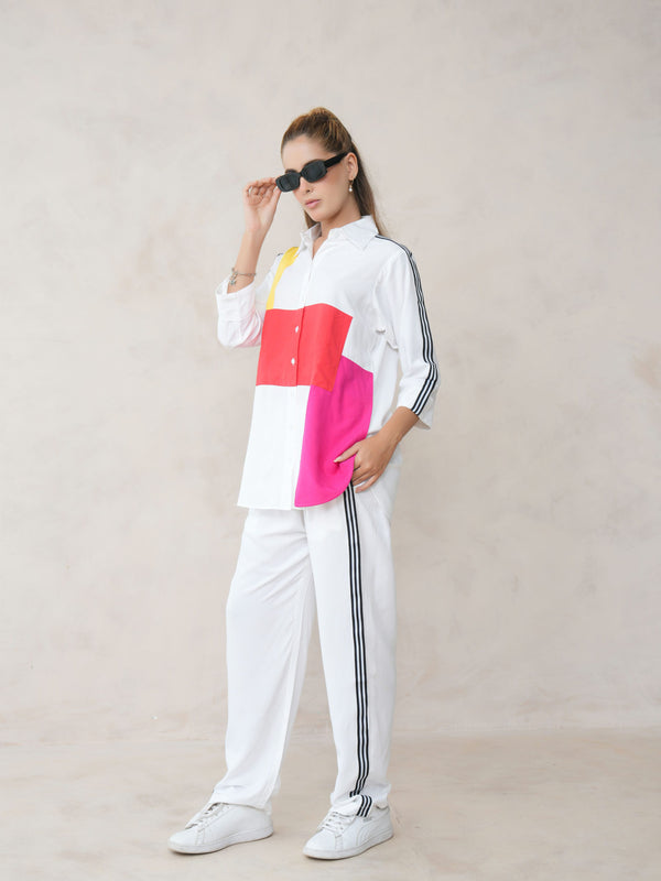 Women’s Multi-Color Cotton Embroidered Co-ord Set with Collar Neck Shirt